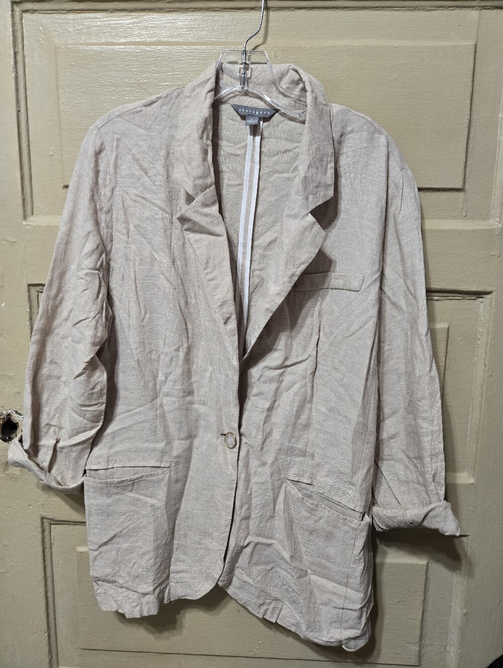 Sharagano Linen Blend Sand Single Button Blazer EUC Size: L - Picture 6 of 6